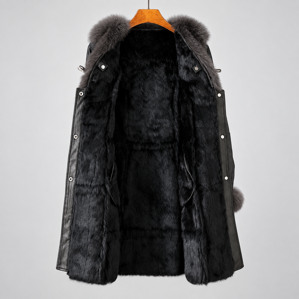 Women's Long Winter Coat Black Belted Oversized Collar Design