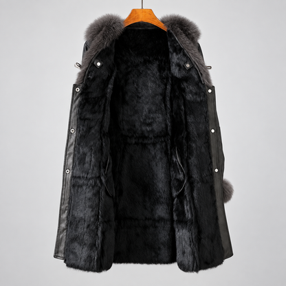 Women's Long Winter Coat Black Belted Oversized Collar Design