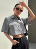 Women Front Pocket Crop Shirts