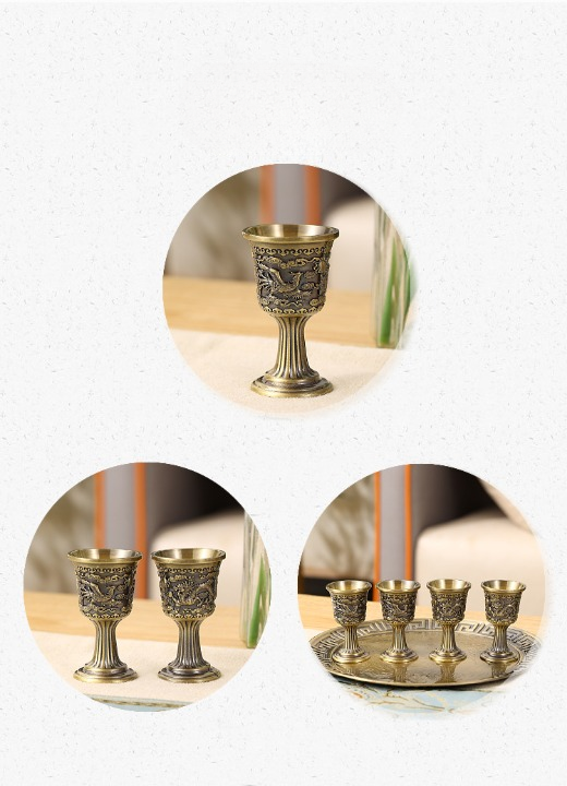 Bronze dragon phoenix wine cup set vintage zinc alloy goblets