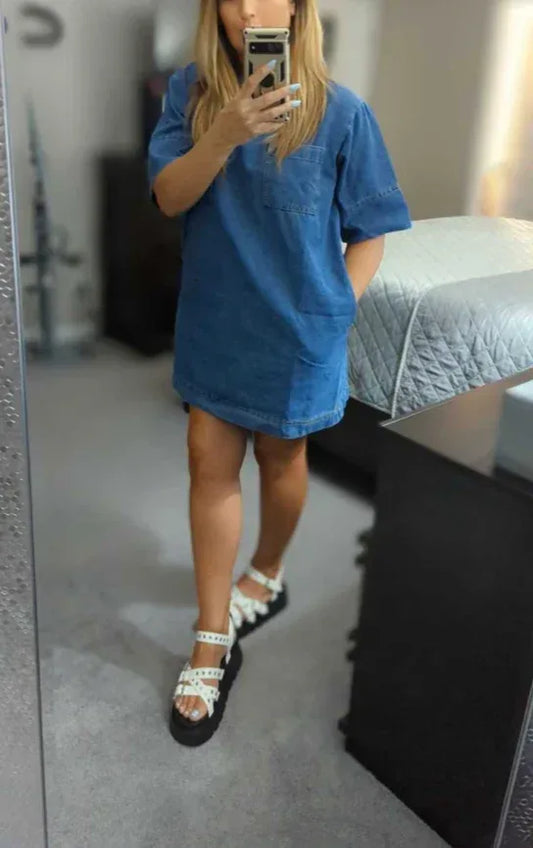 Denim Dress With Pockets Boho Casual Outfit