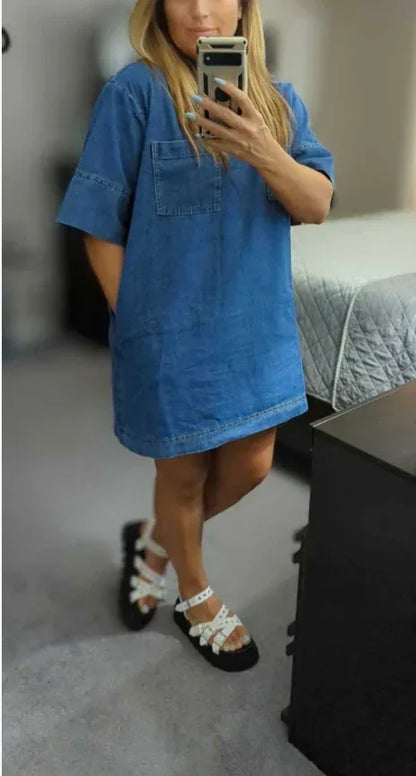 Denim Dress With Pockets Boho Casual Outfit