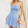 Light wash corset seam denim mini dress