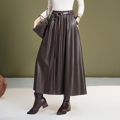 Leather maxi skirt with belt