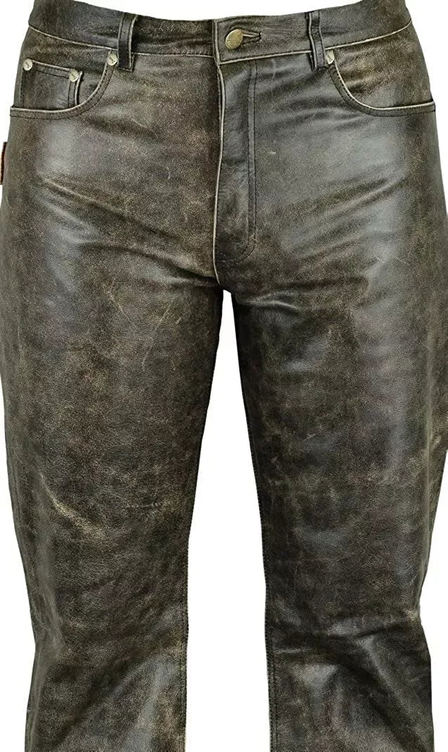 Mens Distressed Leather Pants Real Leather Trousers Men