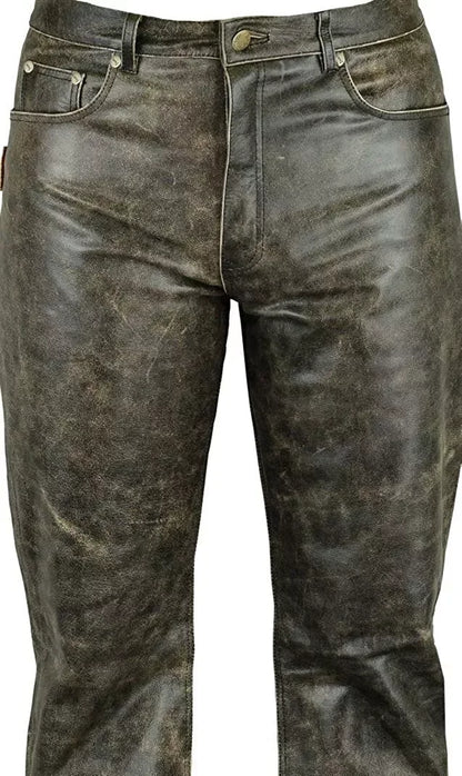 Mens Distressed Leather Pants Real Leather Trousers Men