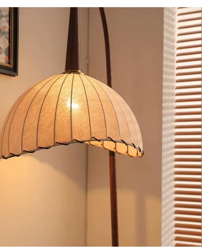 retro wood floor lamp with side shelf lighting
