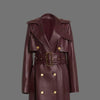 Burgundy Leather Trench Coat Womens Long Belted Coat