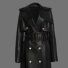 Black Leather Trench Coat Womens Long Belted Double Breasted