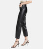 High waist leather trousers women double button black cropped