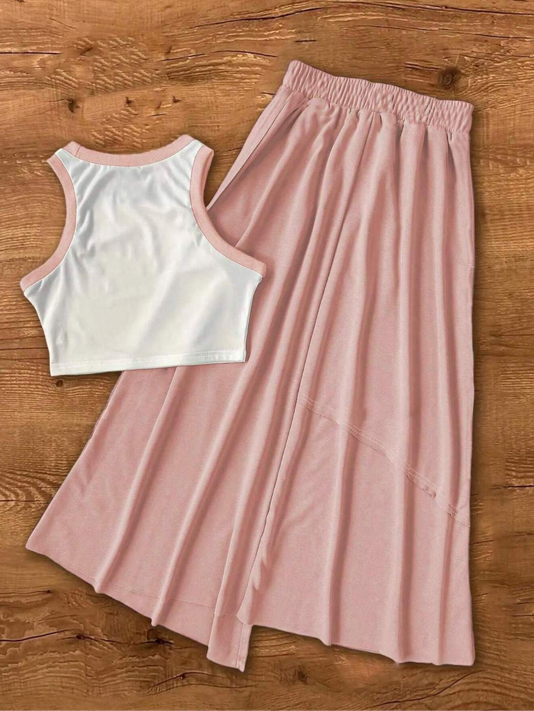 women casual vest skirt set breathable summer midi outfit 3 S
