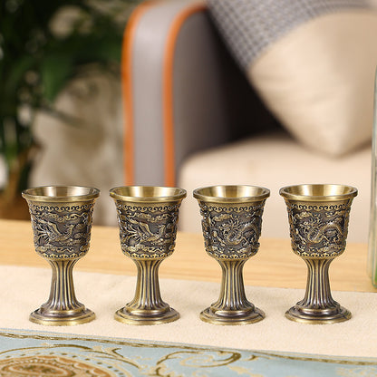 Bronze dragon phoenix wine cup set vintage zinc alloy goblets 1