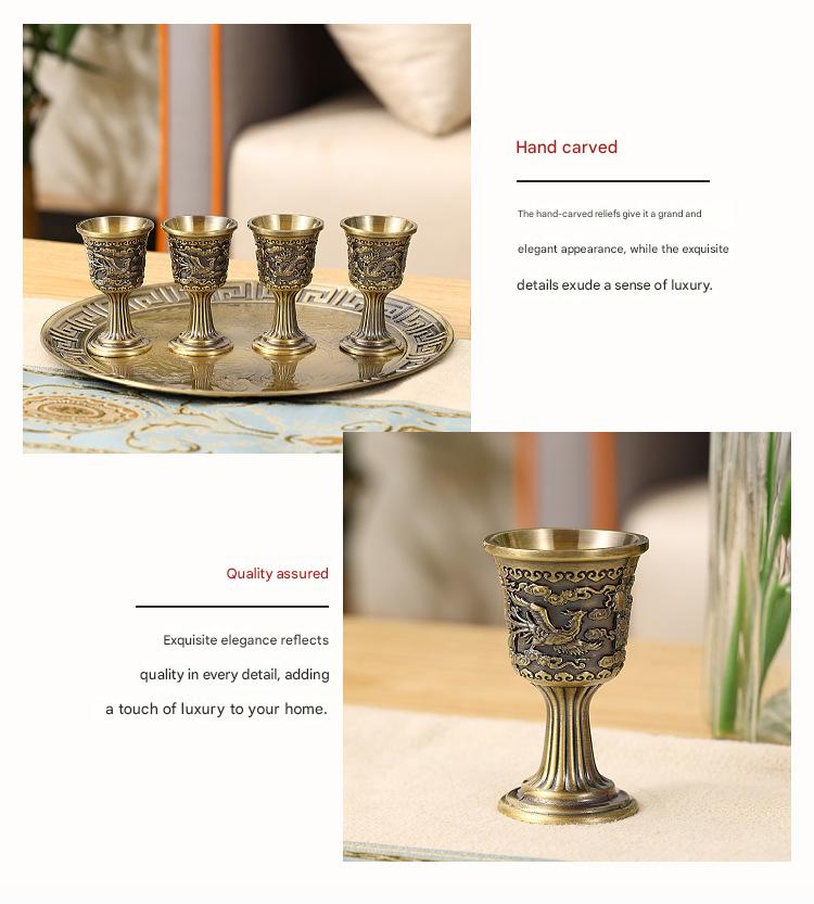 Bronze dragon phoenix wine cup set vintage zinc alloy goblets