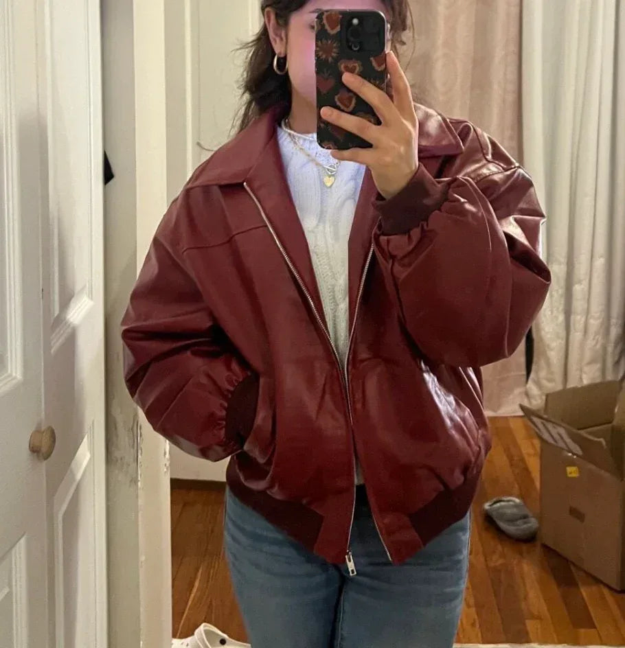 Oversized Faux Leather Jacket Women Baggy Street Style Fit