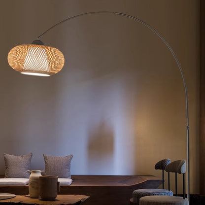 Japandi Rattan Dome Shade Bamboo Arc Floor Lamp