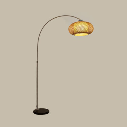 Japandi Rattan Dome Shade Bamboo Arc Floor Lamp