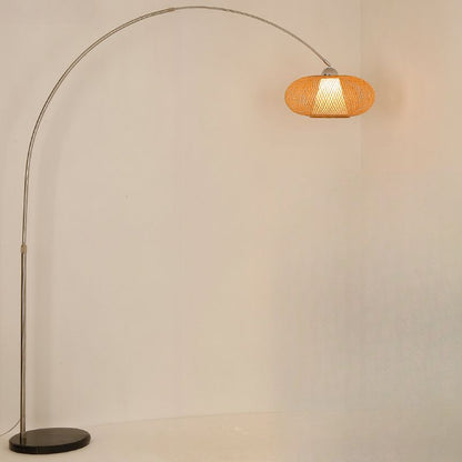 Japandi Rattan Dome Shade Bamboo Arc Floor Lamp