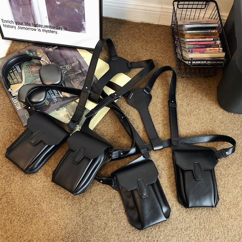 Men's dual pouch shoulder holster bag pu leather harness