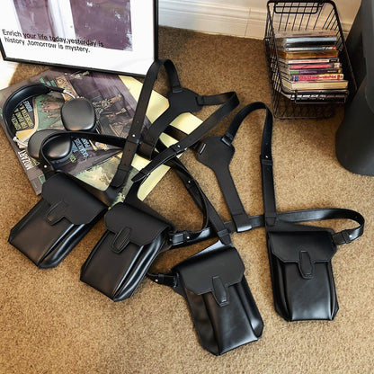 Men's dual pouch shoulder holster bag pu leather harness