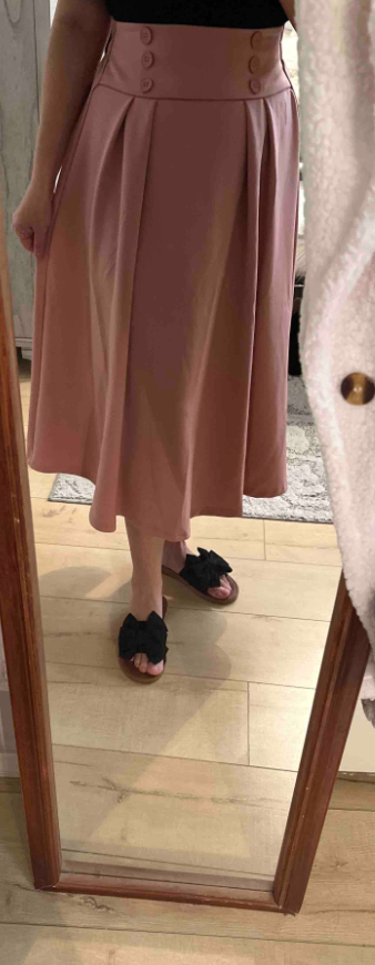 Pleated Flare Skirt Long With Buttons