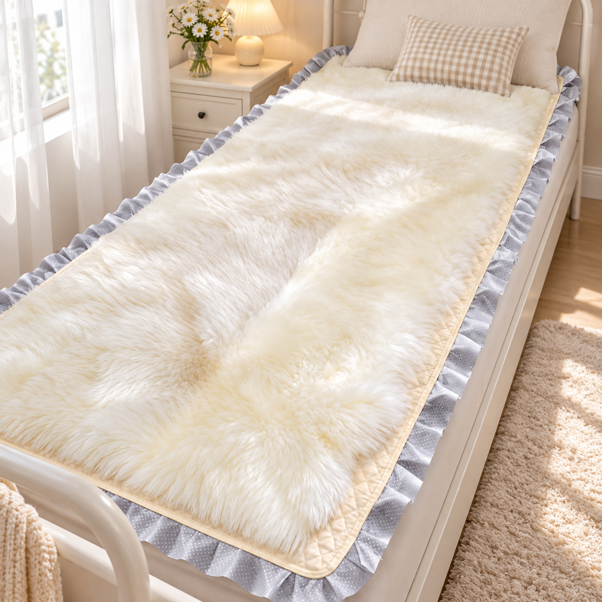 Genuine Sheepskin Bed Pad in Ivory for Single and Double Beds