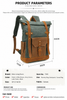 Canvas Backpack with Roll Top, Brown Trim and Organized Storage