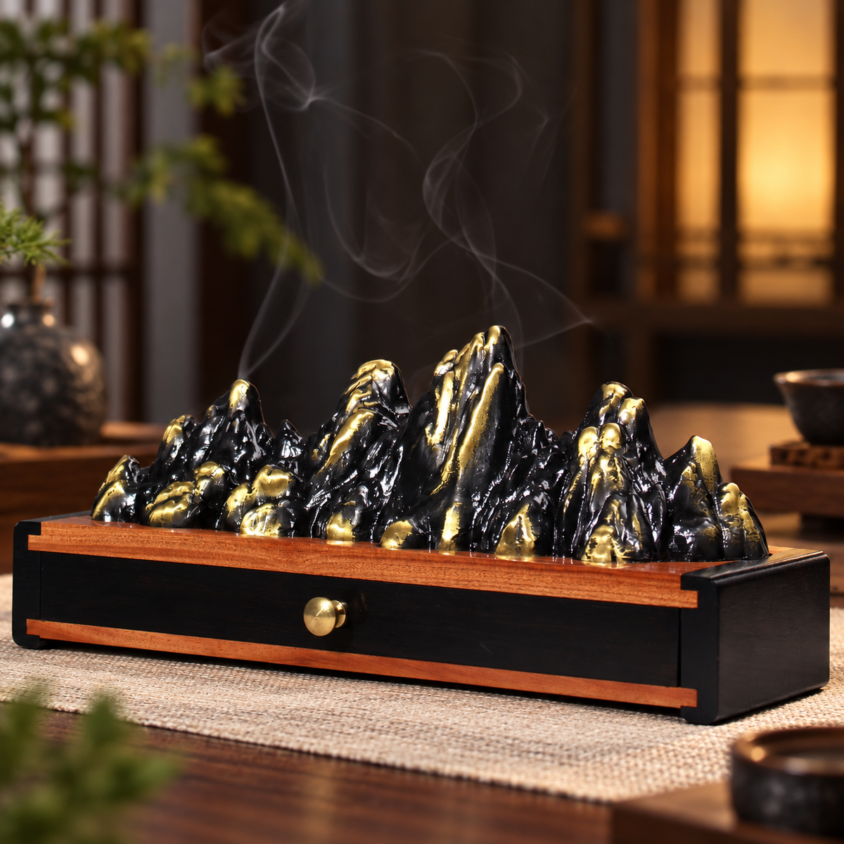 Incense Box with Mountain Landscape and Storage Drawer 1