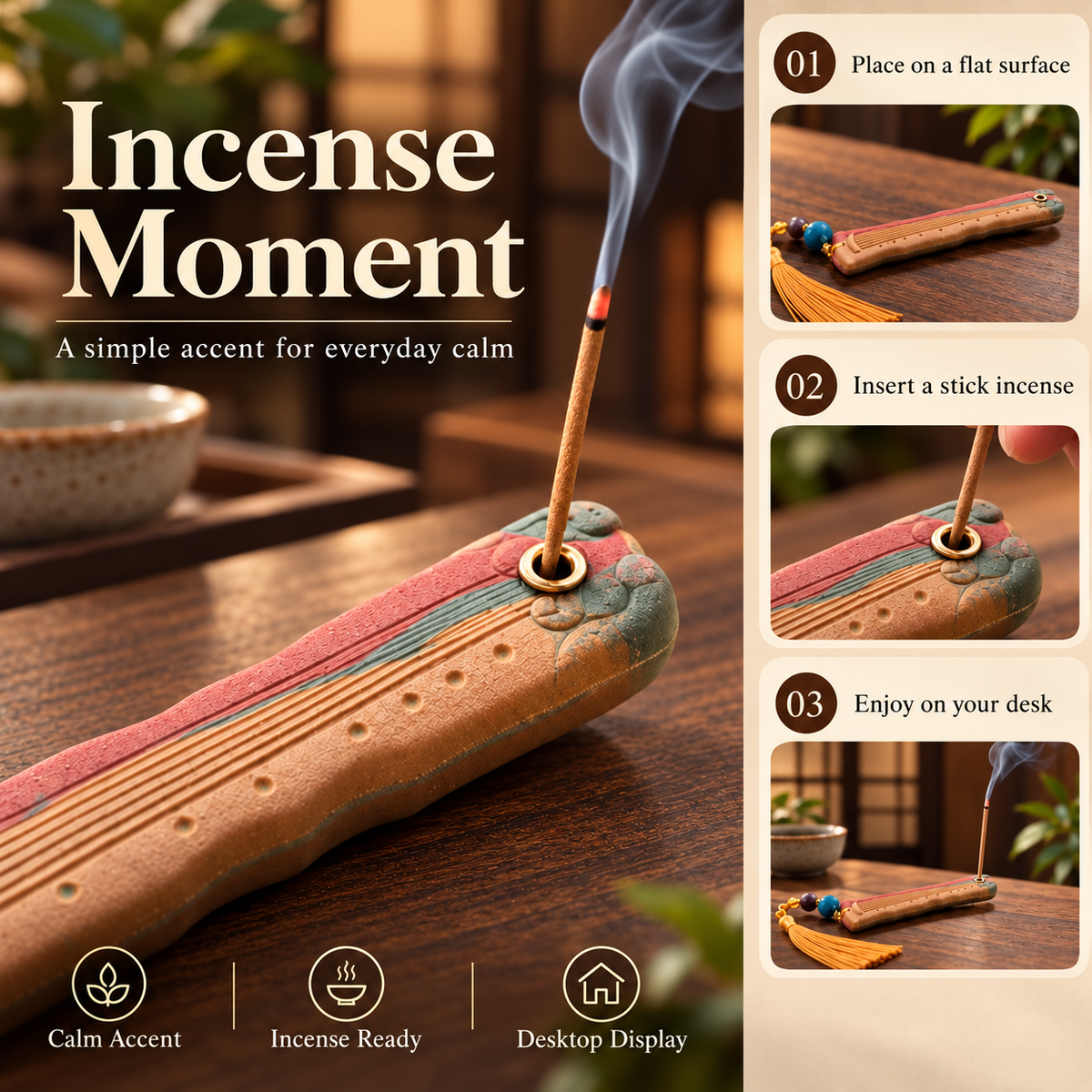 Incense Stick Holder Guqin Inspired Decorative Tassel Tabletop Accent