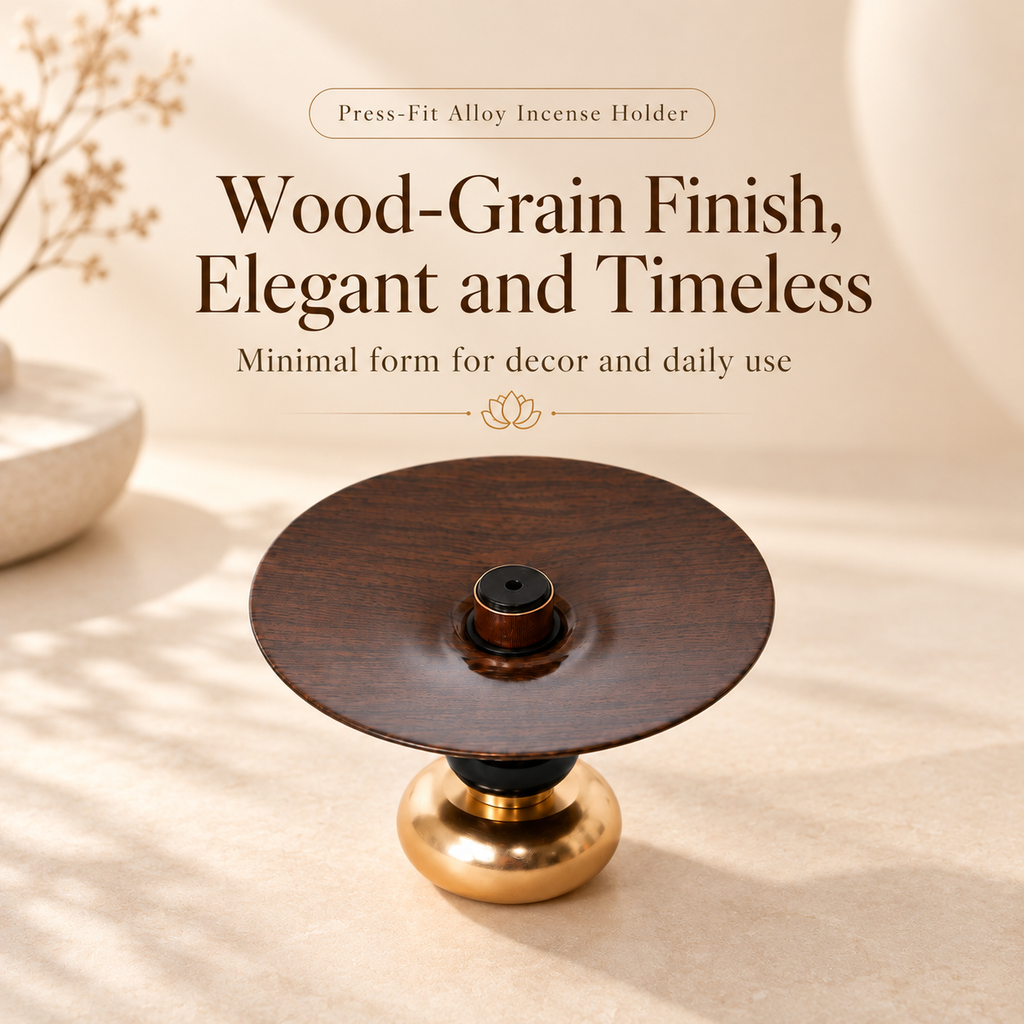 Incense Stick Holder with Wood Grain Alloy Tray and Detachable Head