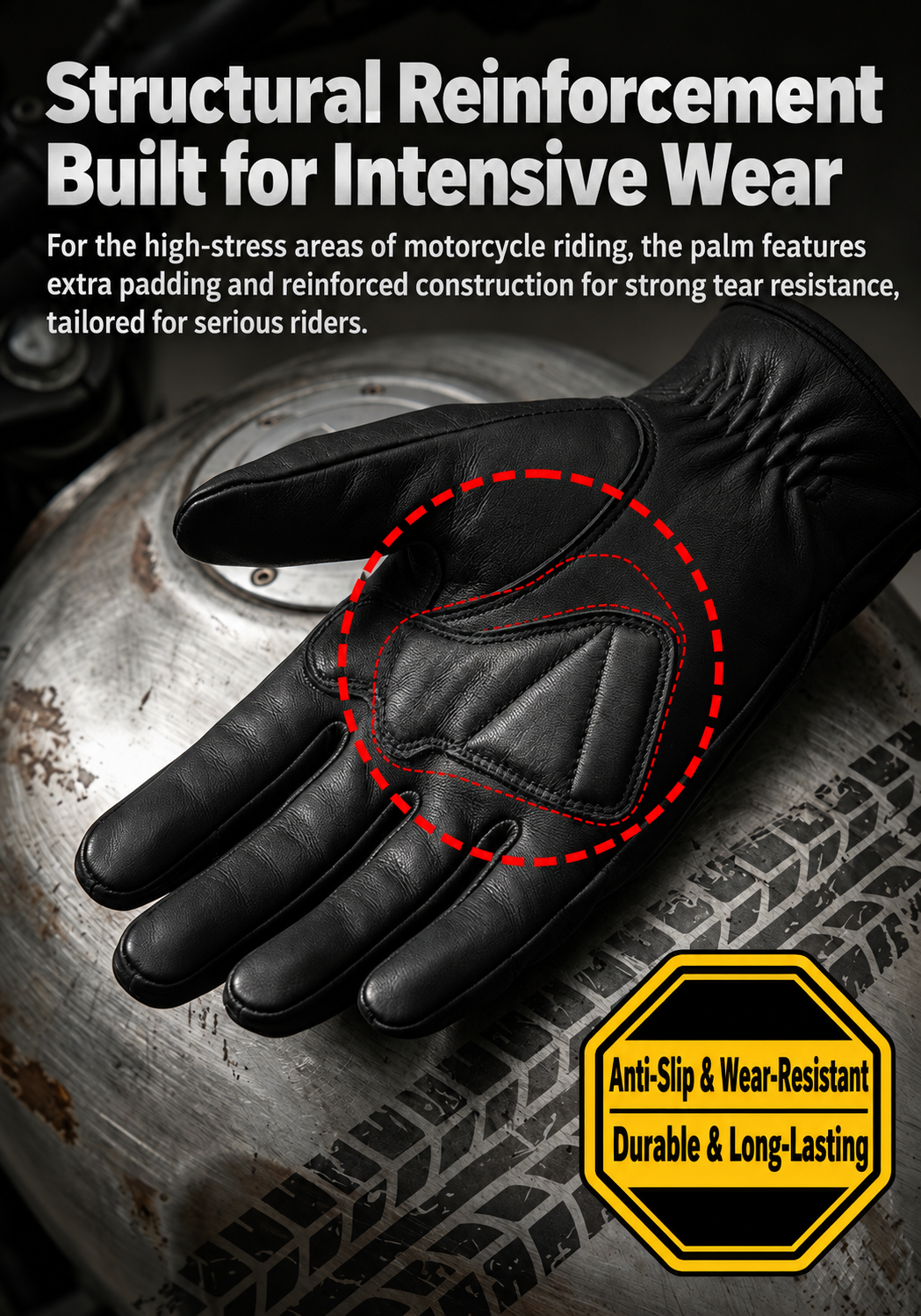 Men’s Leather Motorcycle Gloves in Top-Grain Cowhide for Riding