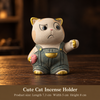 Stick Incense Holder Cute Cat Figurine with Optional Round Tray 1