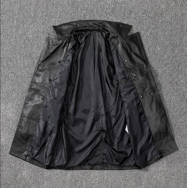Men mid length leather trench coat jacket