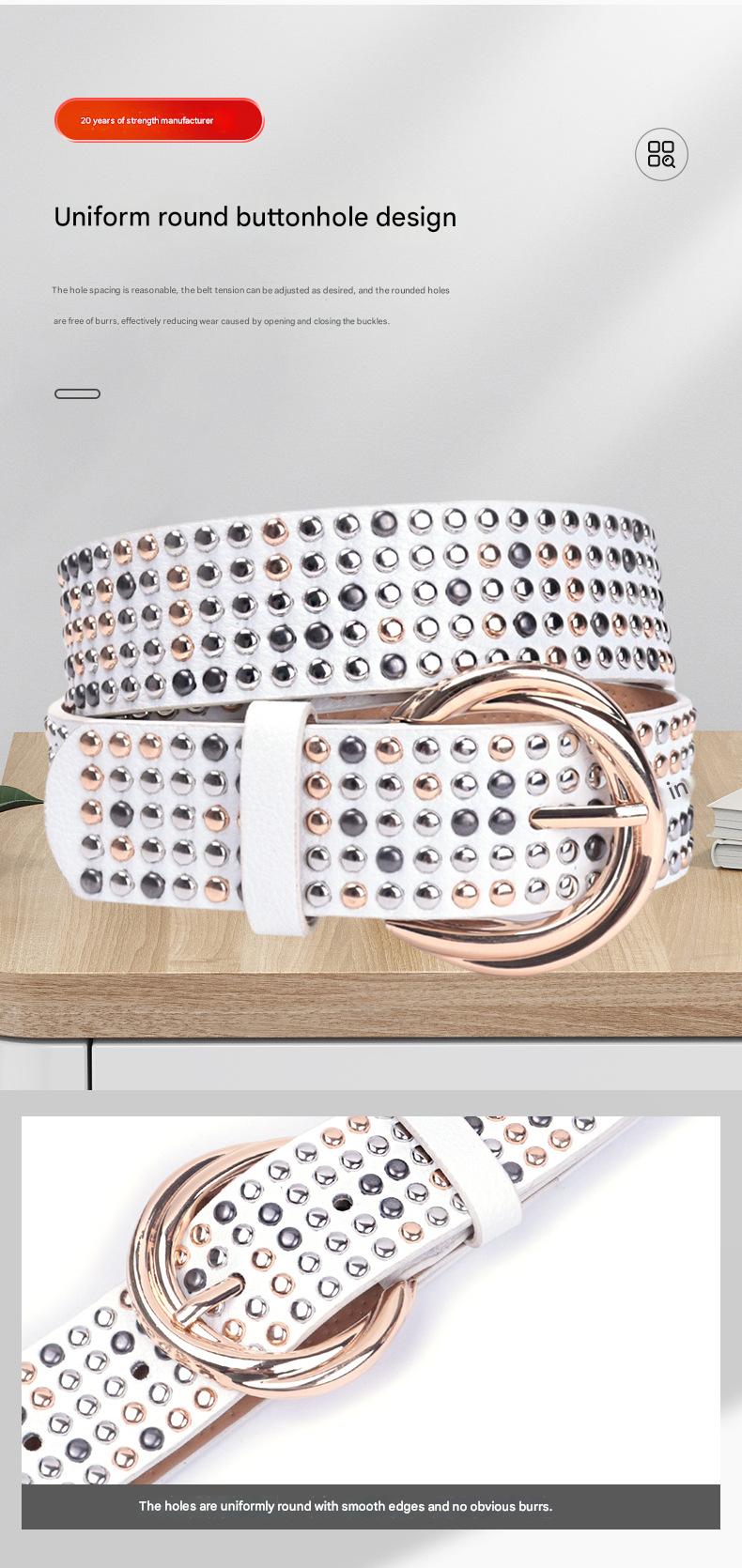 Five row rivet wide faux leather belt