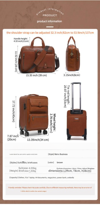 Premium Leather Trolley Suitcase Set