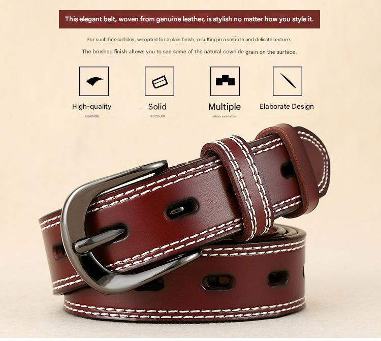 Women’s Genuine Cowhide Hollow Pin Belt 2.8cm Wide