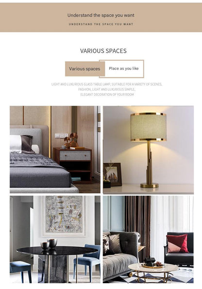 Modern scandinavian brass fabric table lamp