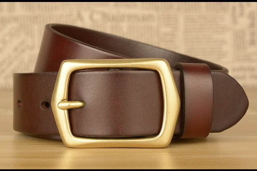 Men’s Genuine Cowhide Leather Belt with Copper Buckle