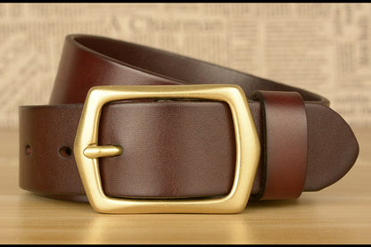 Men’s Genuine Cowhide Leather Belt with Copper Buckle