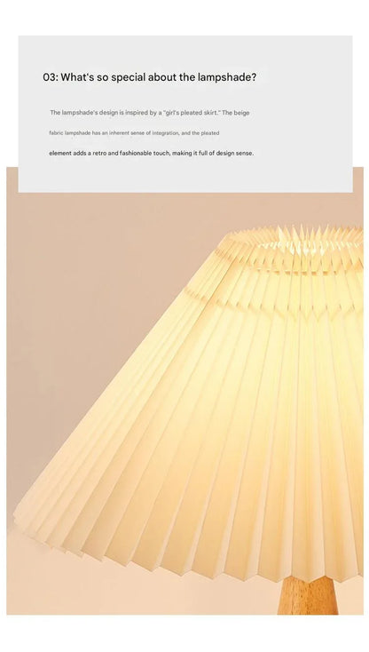 Japanese pleated wooden fabric led table lamp