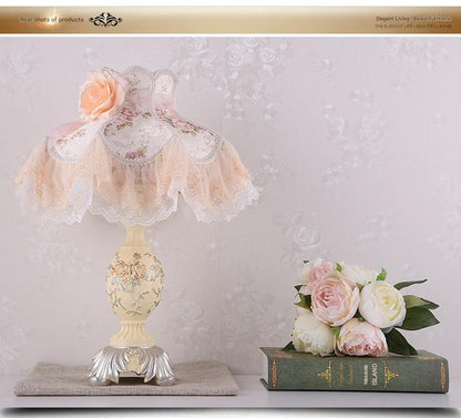 European lace rose bedside table lamp