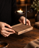 Black Wrought Iron Tea Light Candle Holder with Wooden Base