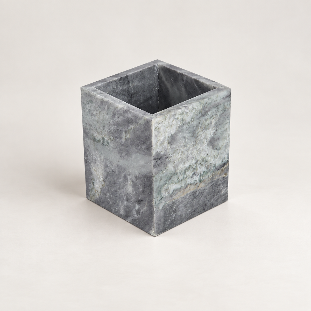 Square Marble Candle Holder with Geometric Cube Design and Stone Veining 3