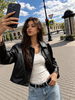Lambskin Leather Jacket for Women Cropped Oil-Waxed Lapel Style