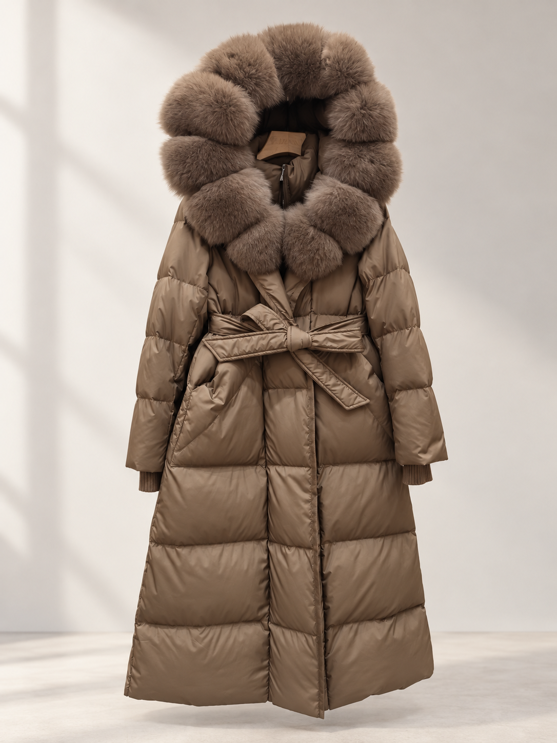 Fur Collar Jacket for Women Long Down Coat with Fox Trim