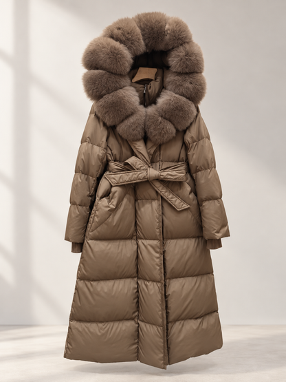 Fur Collar Jacket for Women Long Down Coat with Fox Trim