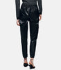 women genuine leather pants slim fit elastic waist black jogger