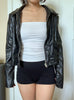 Cropped Faux Leather Jacket Women Black Casual Short Fit