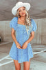 Denim mini dress puff sleeve slim fit summer style