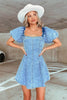 Denim mini dress puff sleeve slim fit summer style