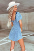 Denim mini dress puff sleeve slim fit summer style